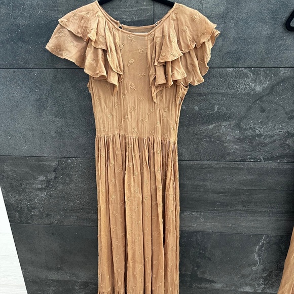 Doen Flora Embroidered Ruffle Maxi Dress Adobe Size XS - Picture 2 of 15